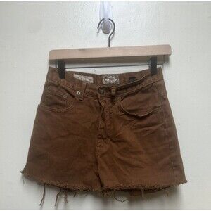 VTG Y2k brown Express shorts raw hem high rise 100 cotton denim womens 7/8 3L